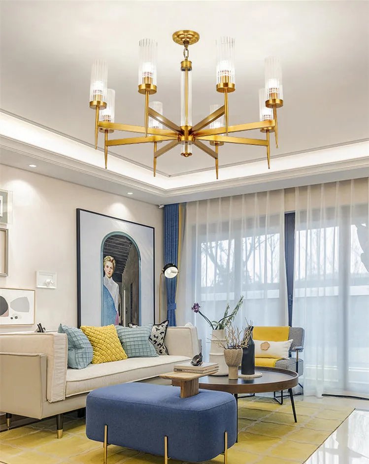 Chandelier Gold Metal Hanging Pendant Lighting Fixture