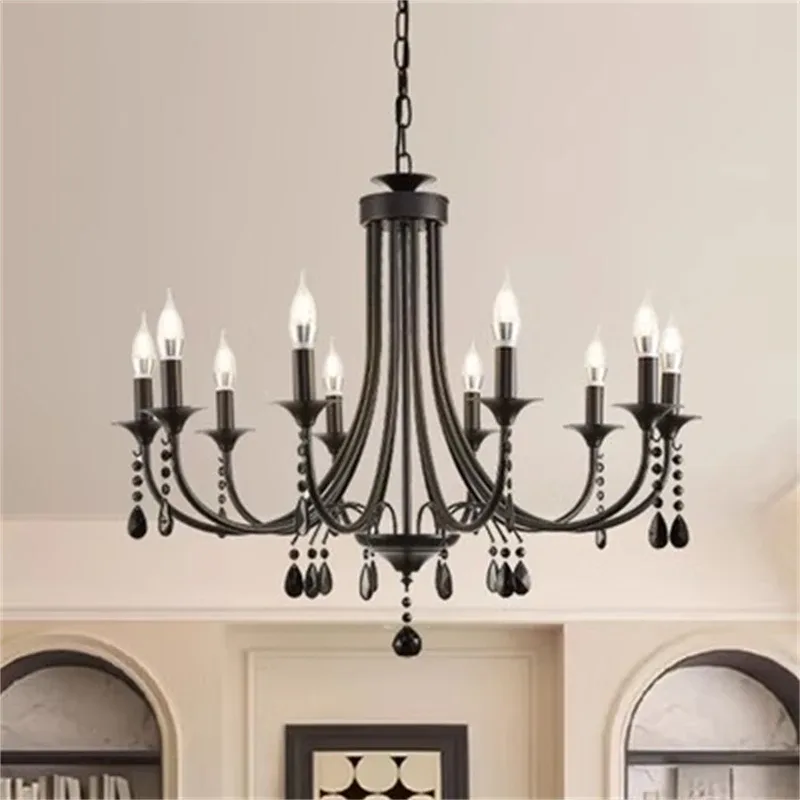 Black Modern Crystal Chandelier Lighting Fixture Family Set