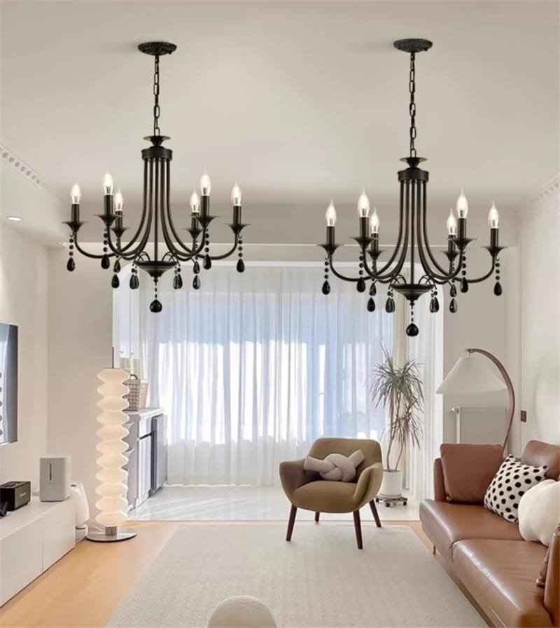 Black Modern Crystal Chandelier Lighting Fixture Family Set