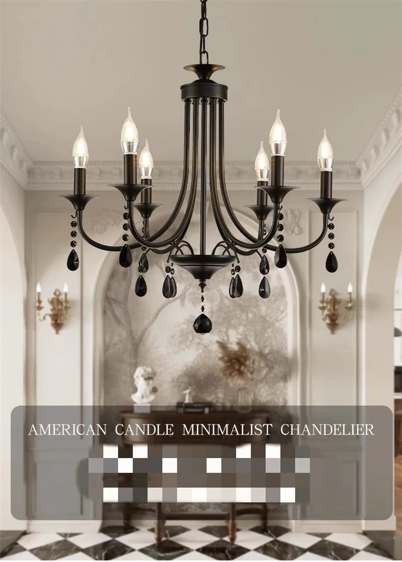 Black Modern Crystal Chandelier Lighting Fixture Family Set