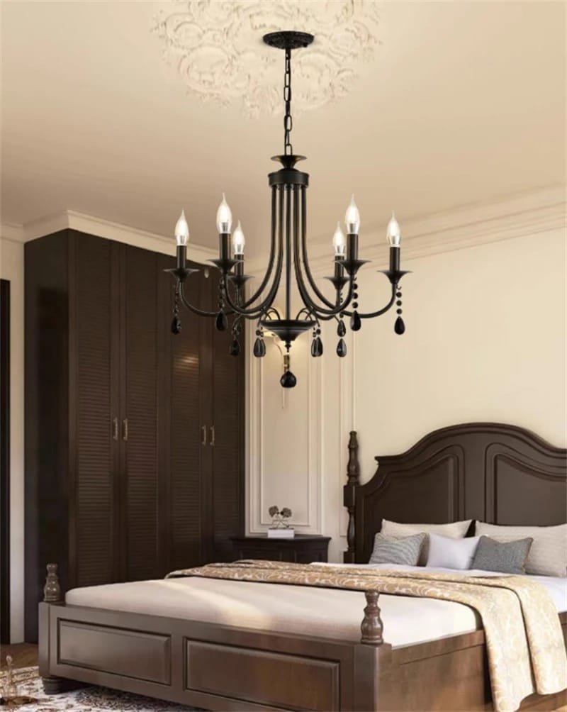 Black Modern Crystal Chandelier Lighting Fixture Family Set