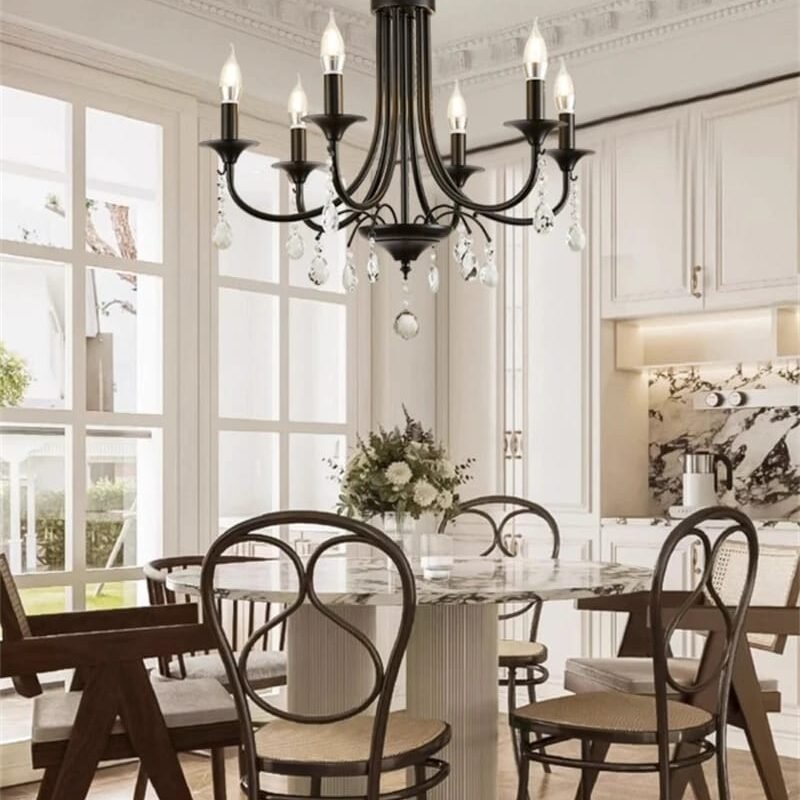 Black Modern Crystal Chandelier Lighting Fixture Family Set