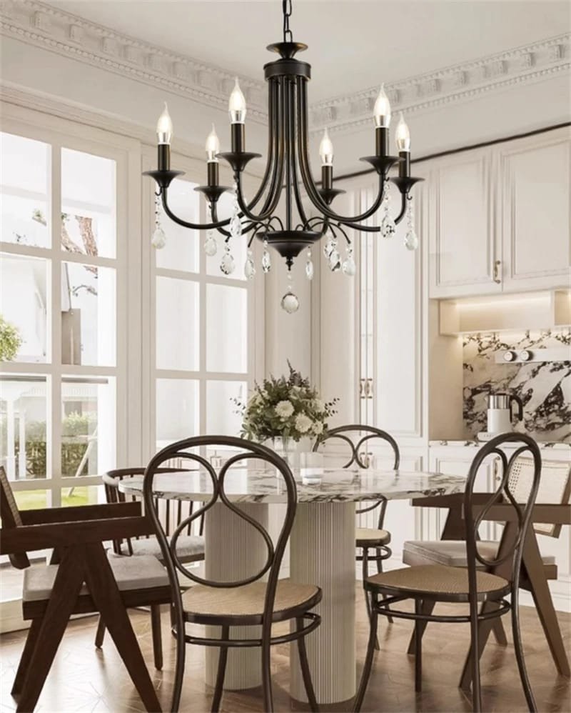 Black Modern Crystal Chandelier Lighting Fixture Family Set