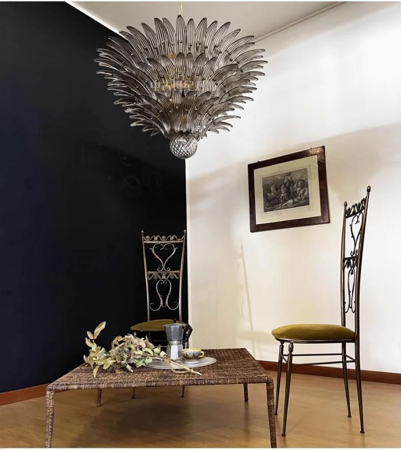 French Vintage Glass Monolara Chandelier Living Room French Vintage Glass Monolara Chandelier Living Room