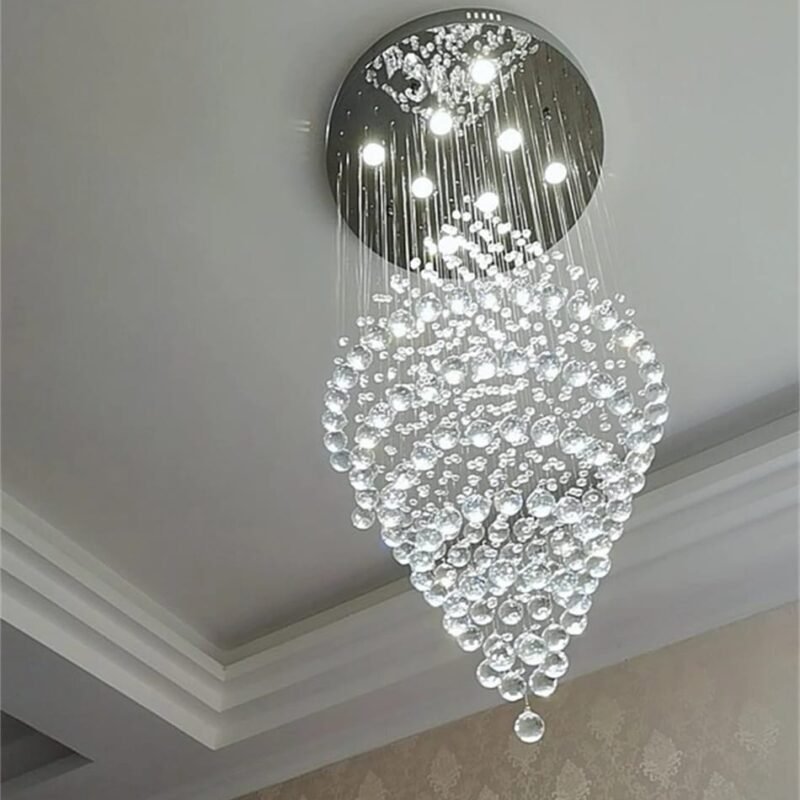 Modern Elegant K9 Crystal Spiral Raindrop Staircase Chandelier
