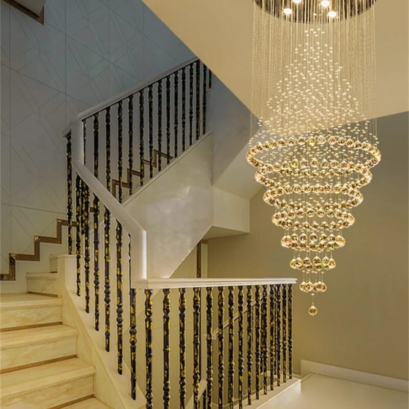 Modern Elegant K9 Crystal Spiral Raindrop Staircase Chandelier