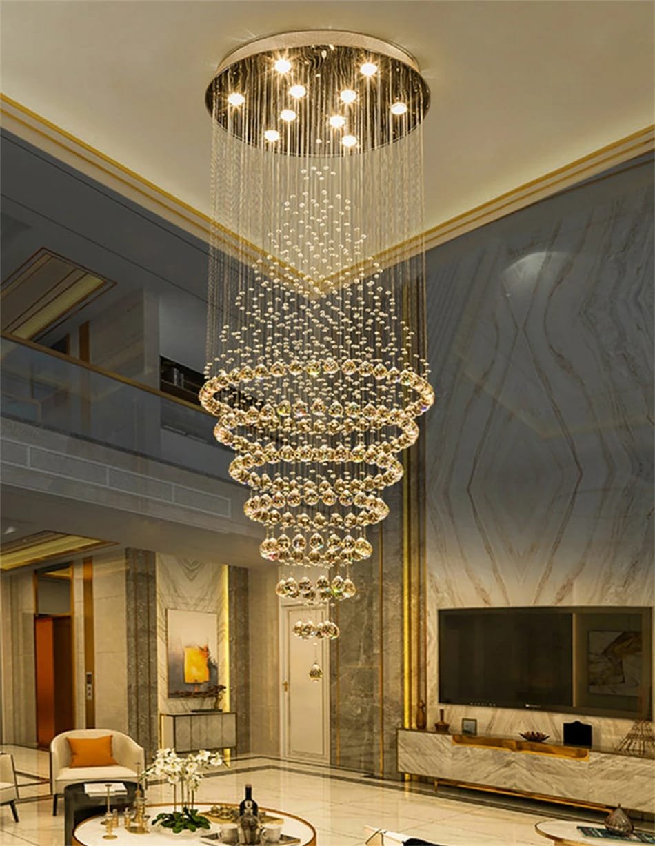 Modern Elegant K9 Crystal Spiral Raindrop Staircase Chandelier Modern Elegant K9 Crystal Spiral Raindrop Staircase Chandelier