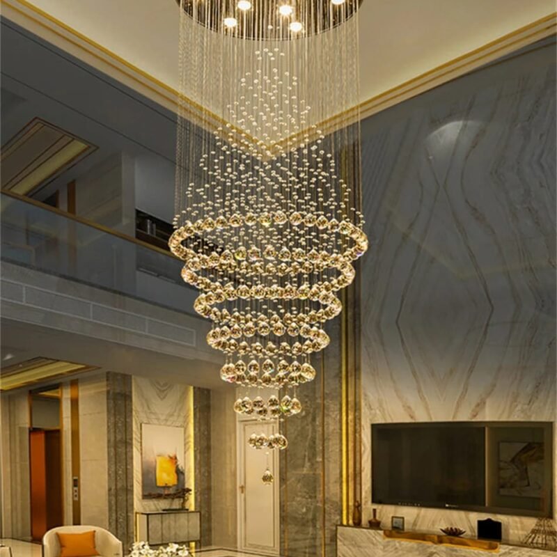 Modern Elegant K9 Crystal Spiral Raindrop Staircase Chandelier