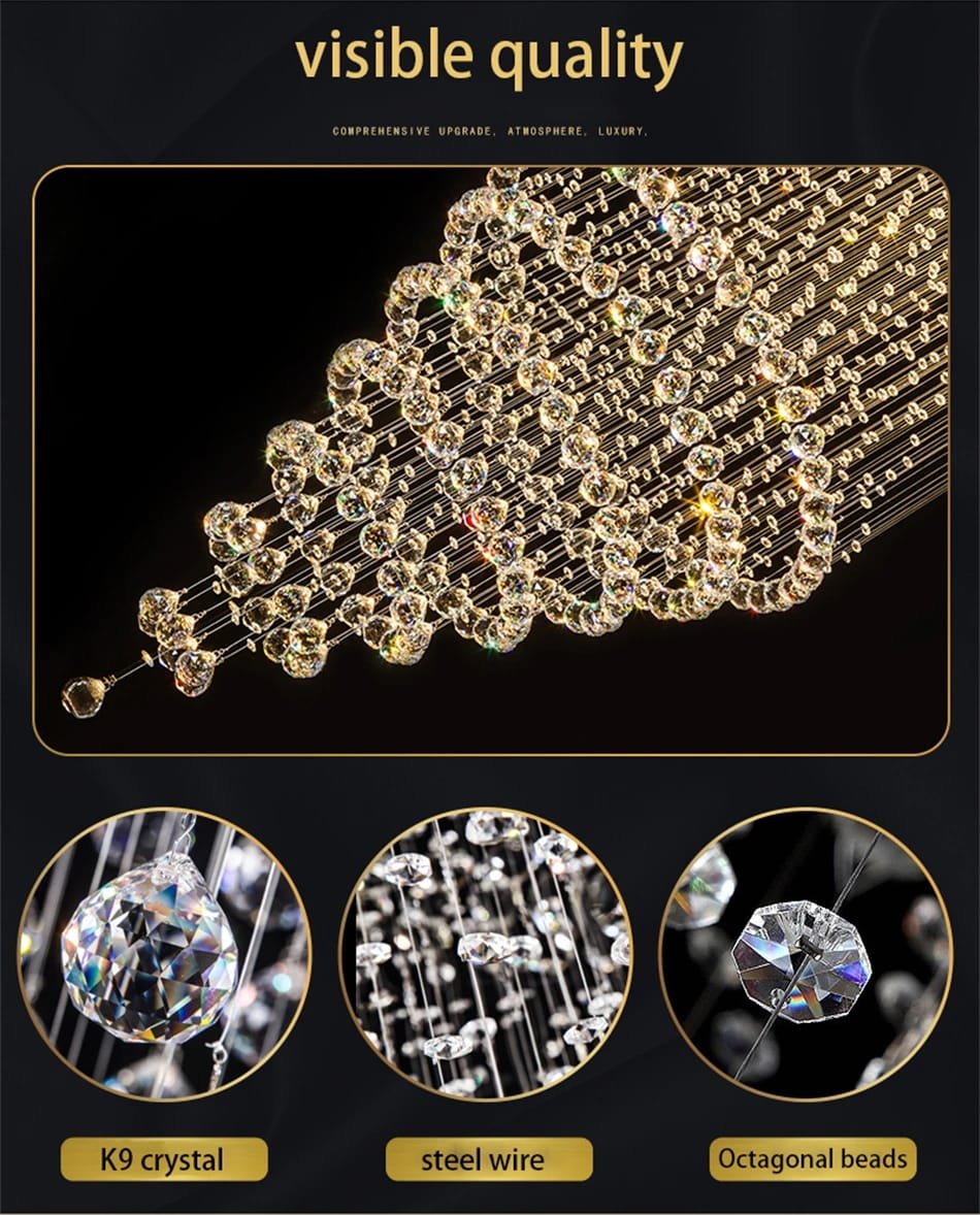 Modern Elegant K9 Crystal Spiral Raindrop Staircase Chandelier Modern Elegant K9 Crystal Spiral Raindrop Staircase Chandelier