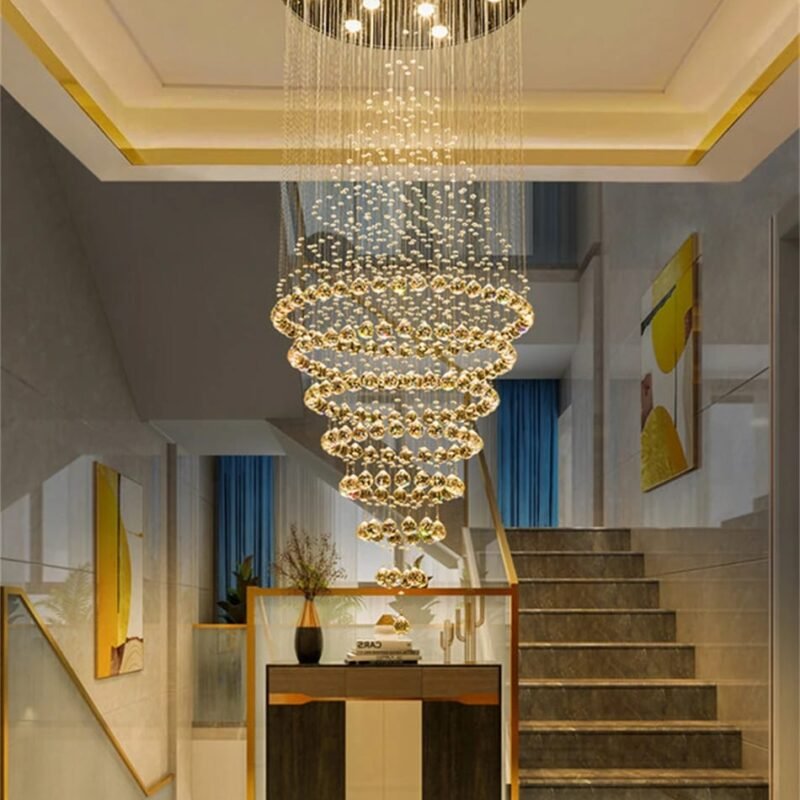 Modern Elegant K9 Crystal Spiral Raindrop Staircase Chandelier
