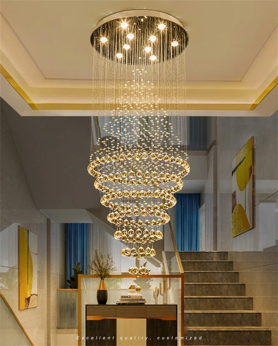 Modern Elegant K9 Crystal Spiral Raindrop Staircase Chandelier Modern Elegant K9 Crystal Spiral Raindrop Staircase Chandelier