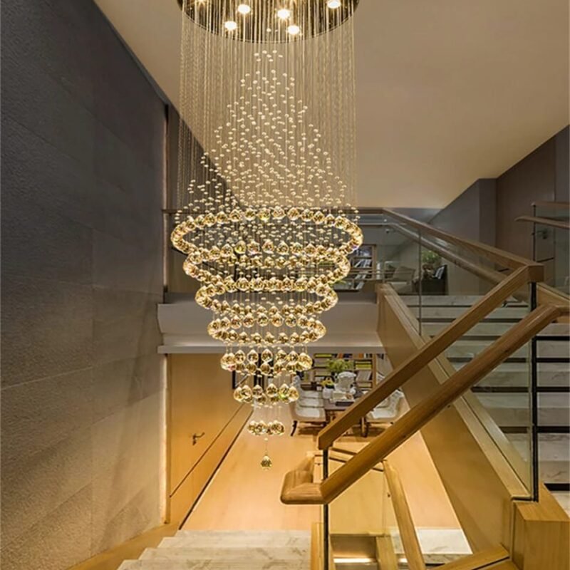 Modern Elegant K9 Crystal Spiral Raindrop Staircase Chandelier