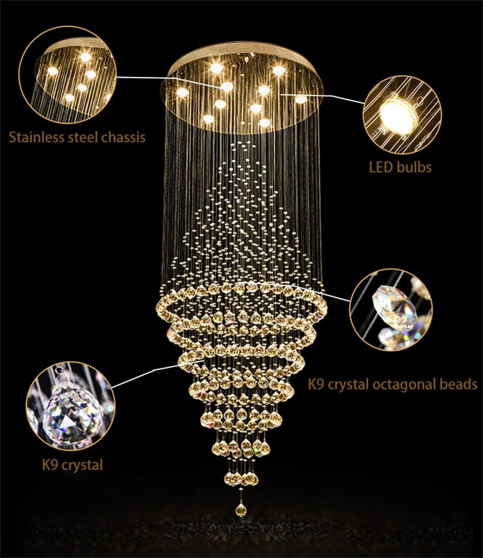 Modern Elegant K9 Crystal Spiral Raindrop Staircase Chandelier Modern Elegant K9 Crystal Spiral Raindrop Staircase Chandelier