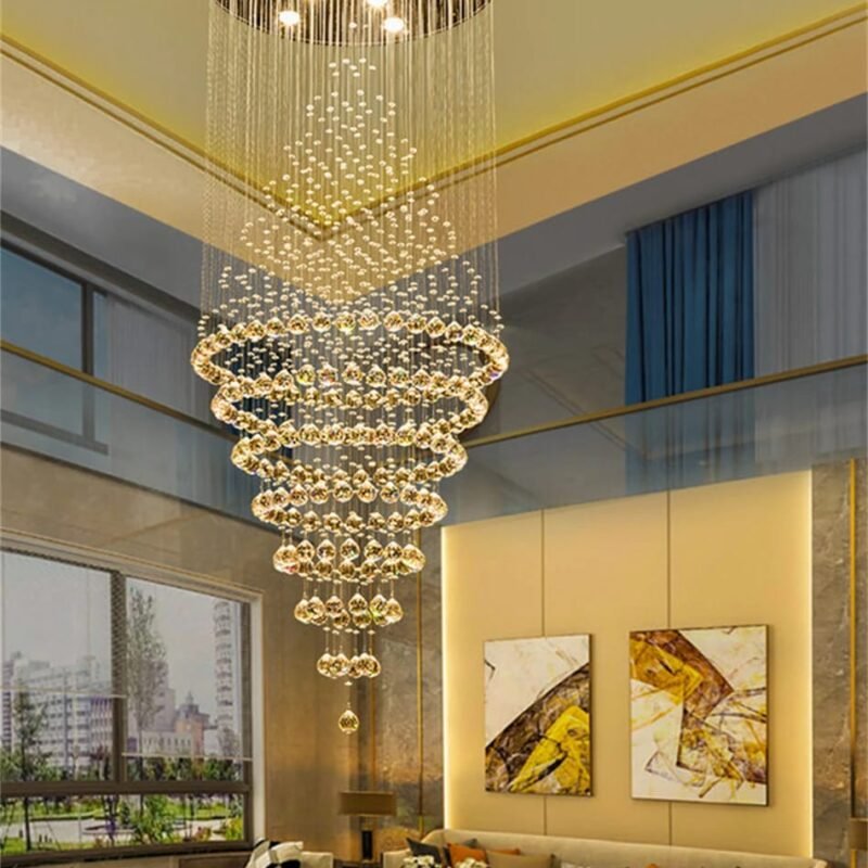 Modern Elegant K9 Crystal Spiral Raindrop Staircase Chandelier
