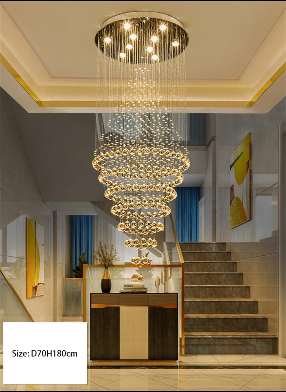 Modern Elegant K9 Crystal Spiral Raindrop Staircase Chandelier Modern Elegant K9 Crystal Spiral Raindrop Staircase Chandelier