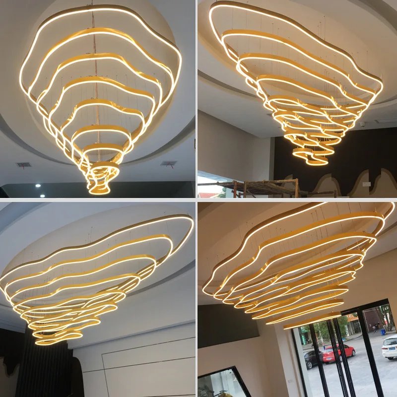 Custom Hotel Chandelier Lobby LED Ring