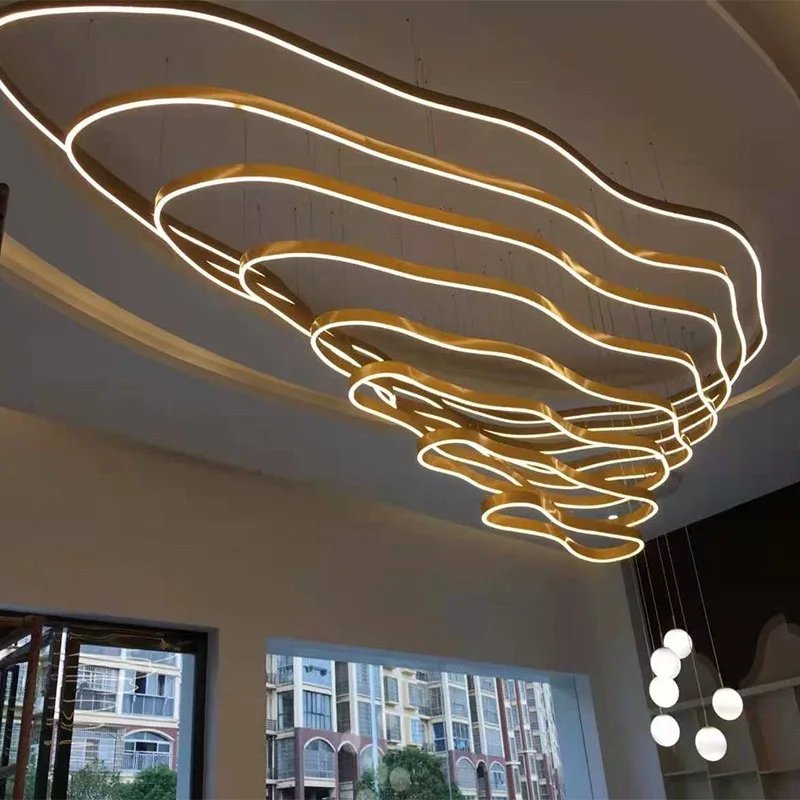 Custom Hotel Chandelier Lobby LED Ring